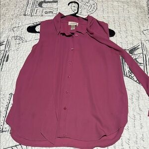 LOFT Pink Sleeveless Blouse with Mandarin Collar